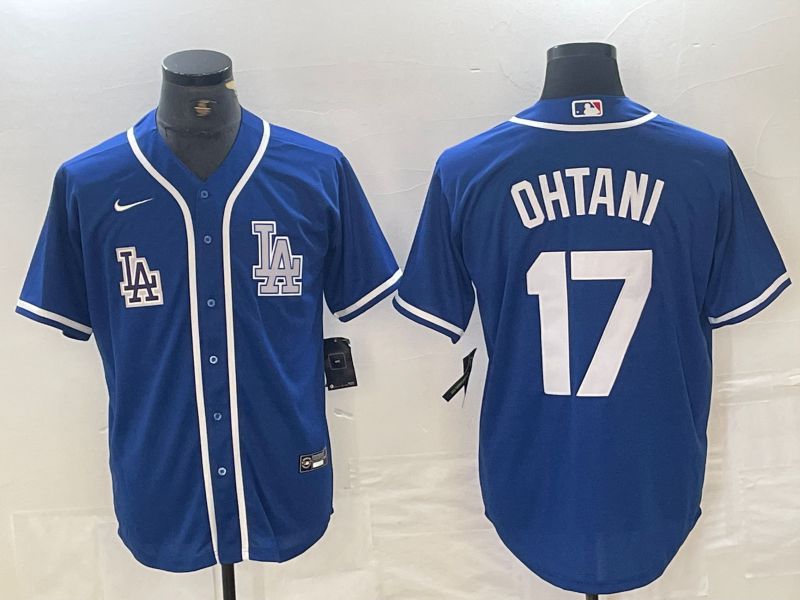 Men Los Angeles Dodgers 17 Ohtani Blue Second generation joint name Nike 2024 MLB Jersey style 2
